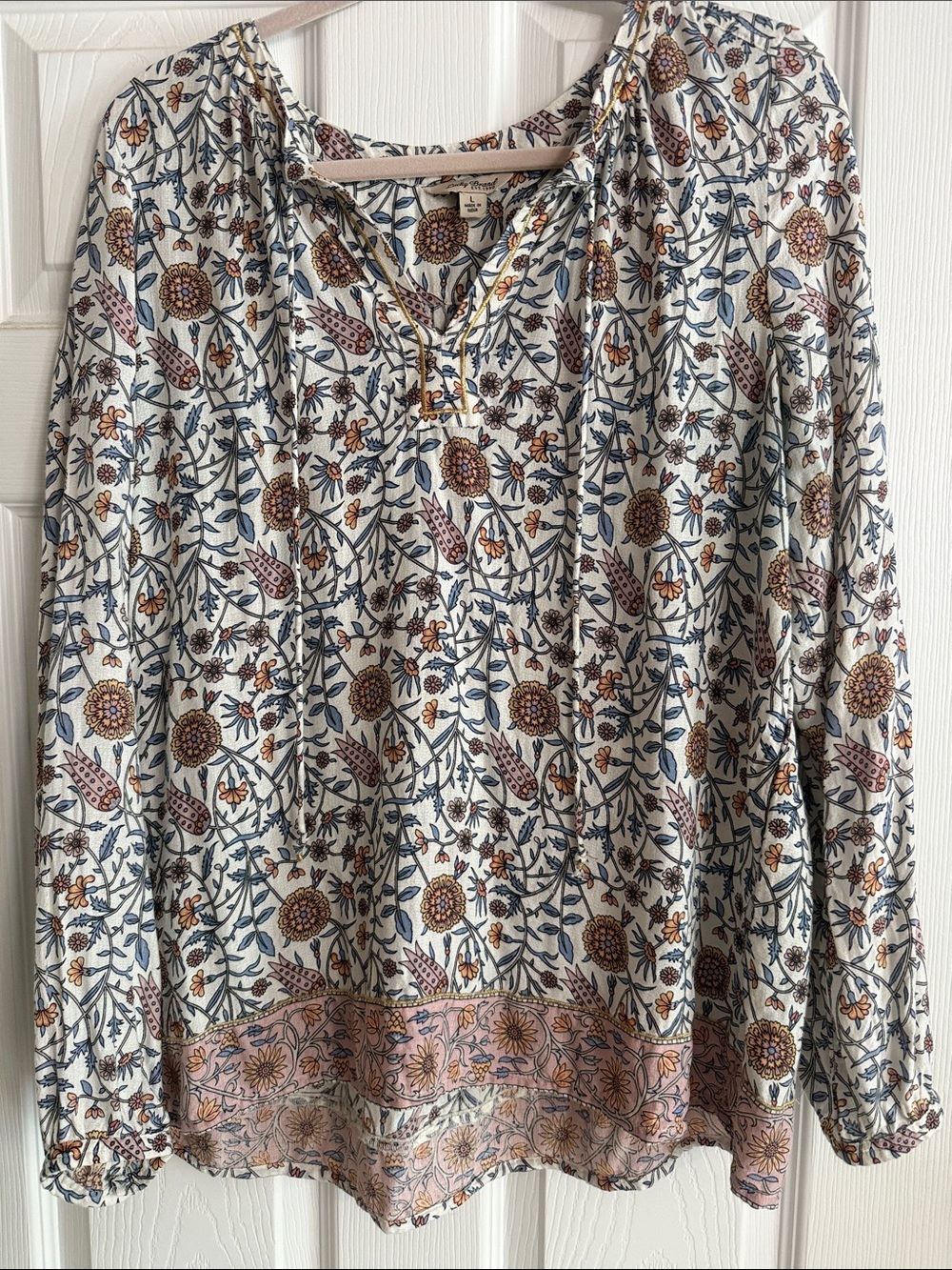 Lucky Brand Boho Floral Peasant Blouse Floral Print long sleeved peasant sku65